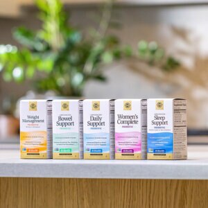 Solgar Probiotic products on top of a counter.