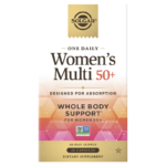 A box of Solgar One Daily Women's Multi 50+ supplement capsules on a white background.