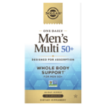 A box of Solgar One Daily Men's Multi 50+ supplement capsules on a white background.