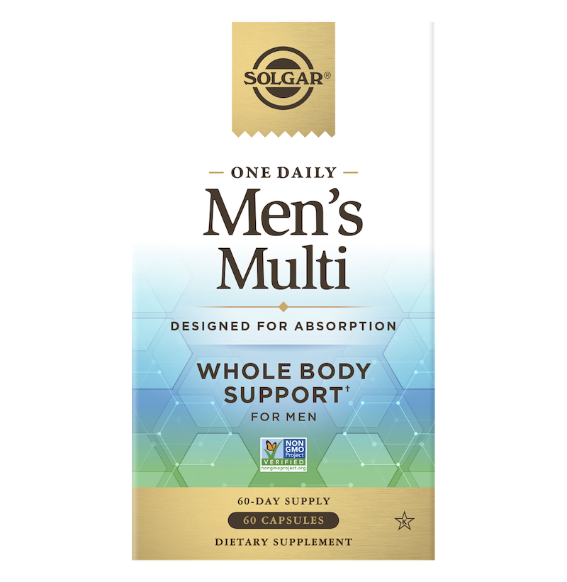 A box of Solgar One Daily Men's Multi supplement capsules on a white background.