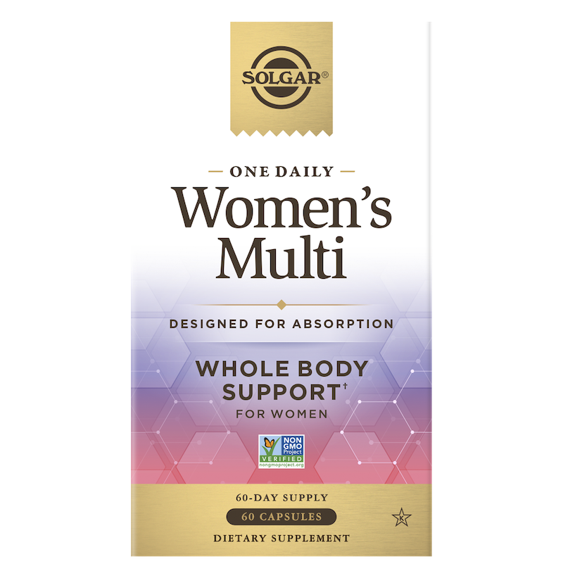 A box of Solgar One Daily Women's Multi supplement capsules on a white background.