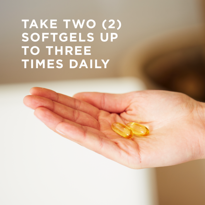 A hand holds Solgar's Omega-3 Fish Oil Concentrate Softgels. Text reads "take two softgels up to three times daily"