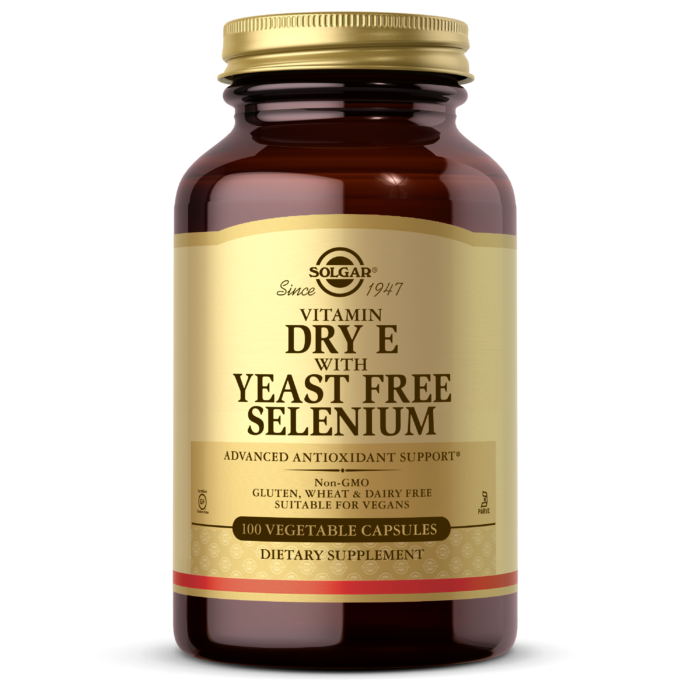 Dry Vitamin E with Yeast-Free Selenium Vegetable Capsules