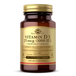 Vitamin D3 (Cholecalciferol) 25 mcg (1000 IU) Chewable Tablets - Natural Strawberry Banana Swirl Flavor